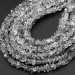 AAA Grade Super Clear Natural Herkimer Double Terminated Diamond Quartz Beads W/ Black Anthraxolite Inclusion 16" Strand