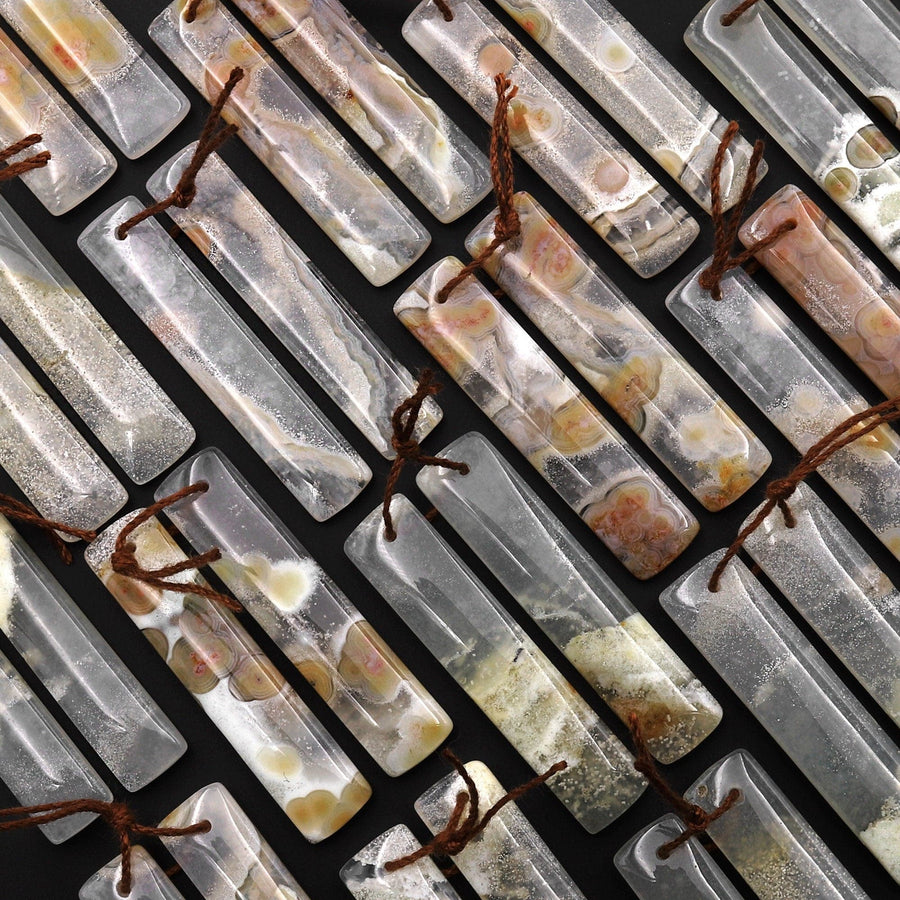 Translucent Ocean Jasper Earring Pair Matched Rectangle Gemstone Beads