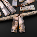 Natural Cherry Blossom Agate Earring Pair Drilled Matched Small Trapezoid Pair Aka Flower Agate