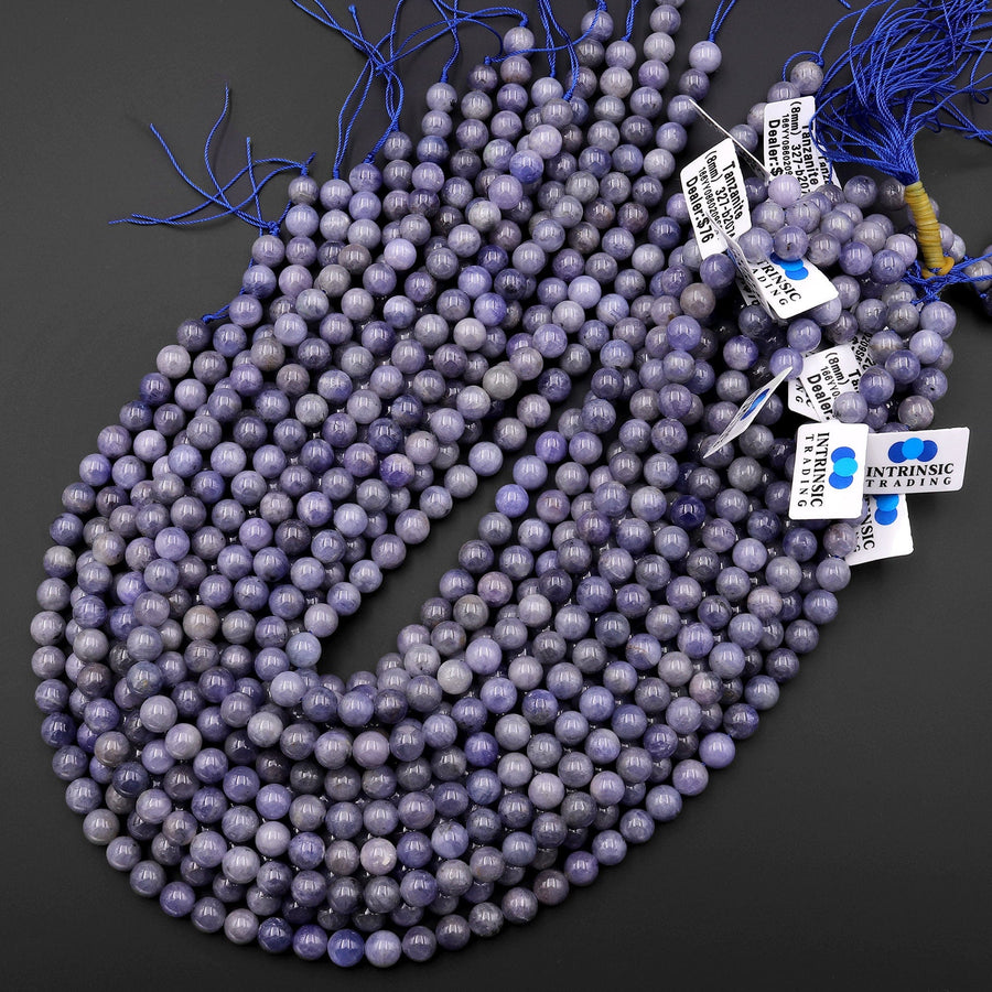 Real Genuine Natural Tanzanite Round Beads 4mm 6mm 8mm Purple Blue Gemstone 15.5" Strand