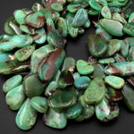 Large Natural Australian Bicolor Green Brown Chrysoprase Beads Freeform Teardrop Focal Pendant Side Drilled Gemstone 15.5" Strand