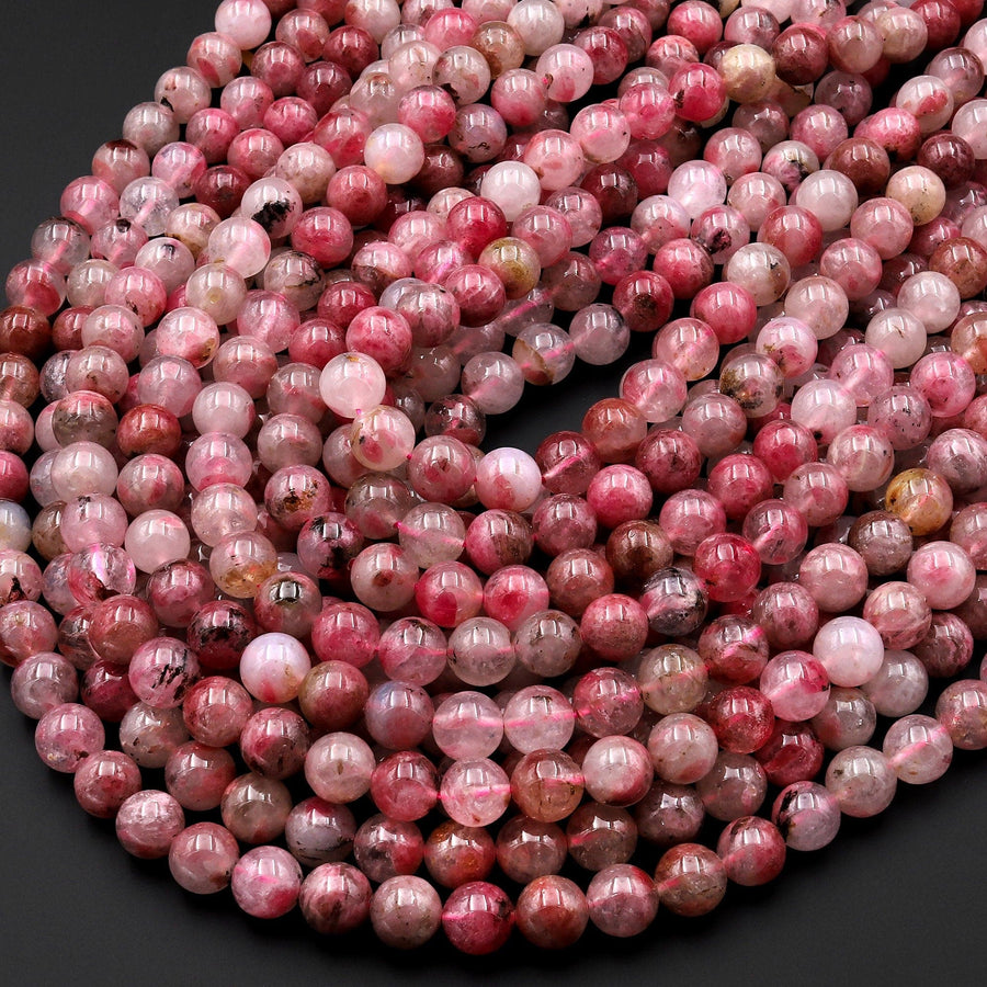 AAA Natural Pink Rhodonite In Quartz Beads 6mm 8mm 10mm Round Beads 15.5" Strand