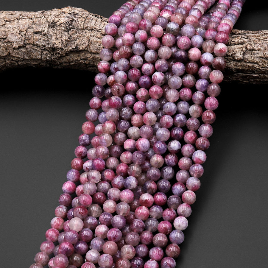 AAA Natural Pink Tourmaline in Lepidolite Gemstone Smooth Round Beads 4mm 6mm 8mm 10mm 12mm 15.5" Strand