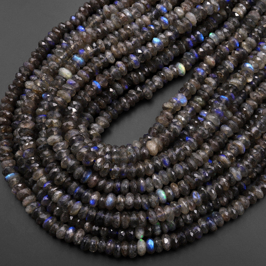 Faceted Labradorite Rondelle Beads 6mm 15.5" Strand