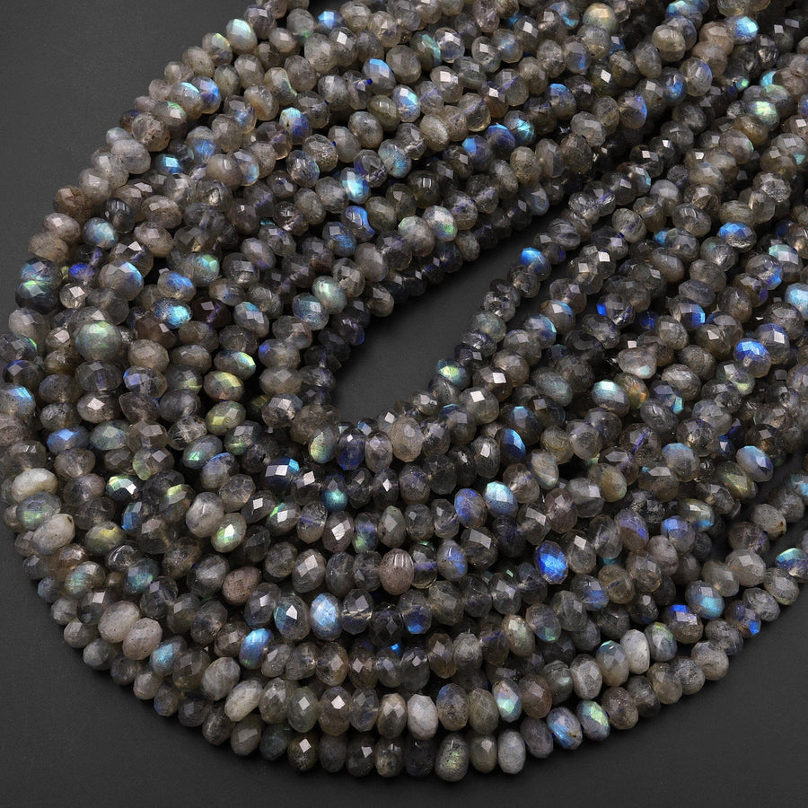 Faceted Labradorite Rondelle Beads Freeform Irregular 5mm 6mm 7mm 15.5" Strand