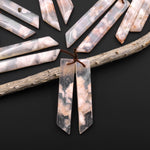 Natural Cherry Blossom Agate Earring Pair Drilled Matched Long Beveled Rectangle Pair Aka Flower Agate