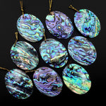 Real Natural Abalone Shell Oval Pendant Rainbow Iridescent Peacock Blue Green Pink Purple Colors