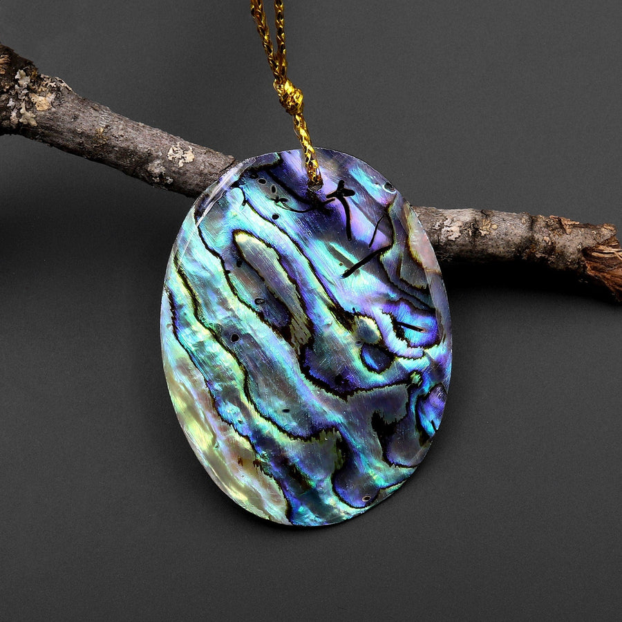 Real Natural Abalone Shell Oval Pendant Rainbow Iridescent Peacock Blue Green Pink Purple Colors A1
