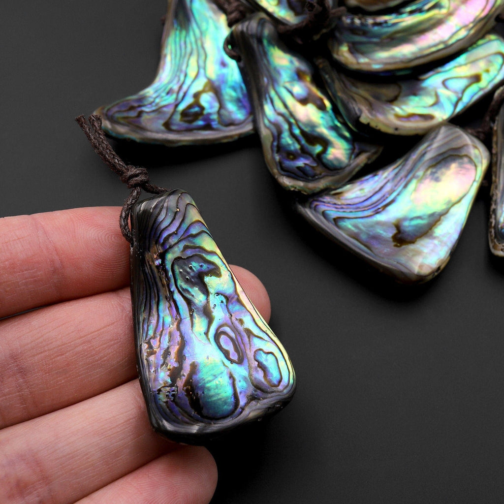 Real Natural Abalone Shell Freeform Pendant Rainbow Iridescent Peacock Blue Green Pink Purple Colors A3