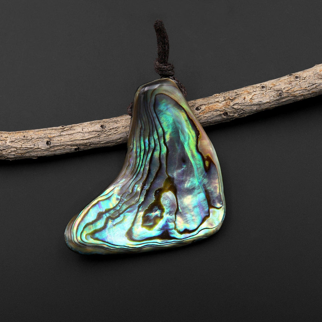 Real Natural Abalone Shell Freeform Pendant Rainbow Iridescent Peacock Blue Green Pink Purple Colors A1