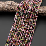 Faceted Natural Multicolor Tourmaline Rondelle Beads 4mm Gemstone 15.5" Strand
