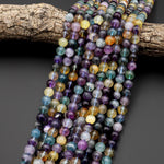 AAA Natural Rainbow Fluorite Beads Smooth 8mm 10mm 12mm Vibrant Purple Green Yellow Gemstone 15.5" Strand