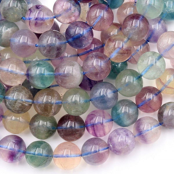 Natural Rainbow Fluorite Beads 6mm 8mm 10mm 12mm Round Soft Purple Green Gemstone 15.5" Strand