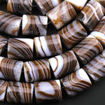AAA Large Natural Tibetan Agate Beads Smooth Cylinder Tube Amazing Caramel Brown Veins Bands Stripes 15.5" Strand