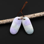 Real Genuine Natural Burma Jade Green Purple Long Oval Earring Pair Drilled Gemstone Matched Beads