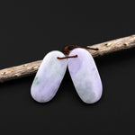 Real Genuine Natural Burma Jade Green Purple Long Oval Earring Pair Drilled Gemstone Matched Beads