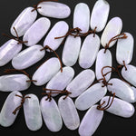 Real Genuine Natural Burma Jade Green Purple Long Oval Earring Pair Drilled Gemstone Matched Beads