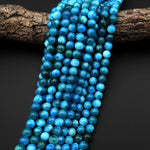 AAA Natural Vibrant Teal Blue Apatite 6mm 8mm 10mm Round Beads 15.5" Strand