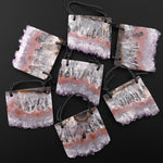 2 Hole Pendant Natural Peach Pink Purple Amethyst Stalactite Druzy Pendant Drilled Flat Slice Long Rectangle