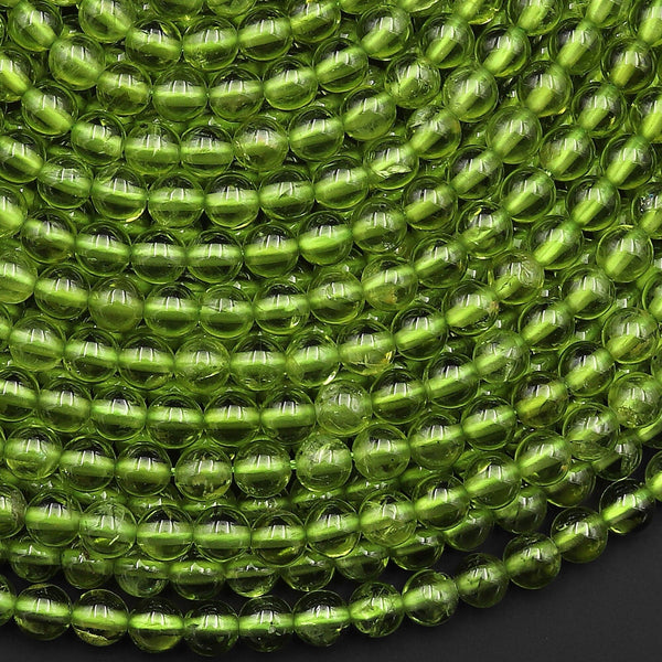 AAA+ Natural Green Peridot 4mm Smooth Round Beads Real Genuine Gemstone 15.5" Strand
