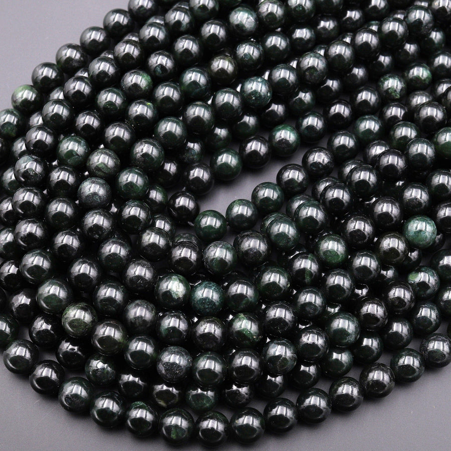 Natural Burmese Dark Green Jade Round Beads 6mm 8mm 10mm 15.5" Strand