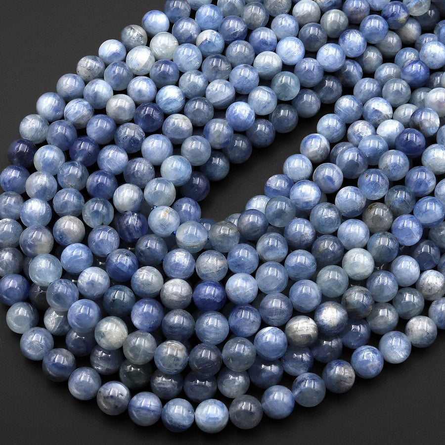 Real Genuine Natural Silvery Blue Kyanite 4mm 5mm 6mm 8mm 10mm 12mm Smooth Round Beads 15.5" Strand