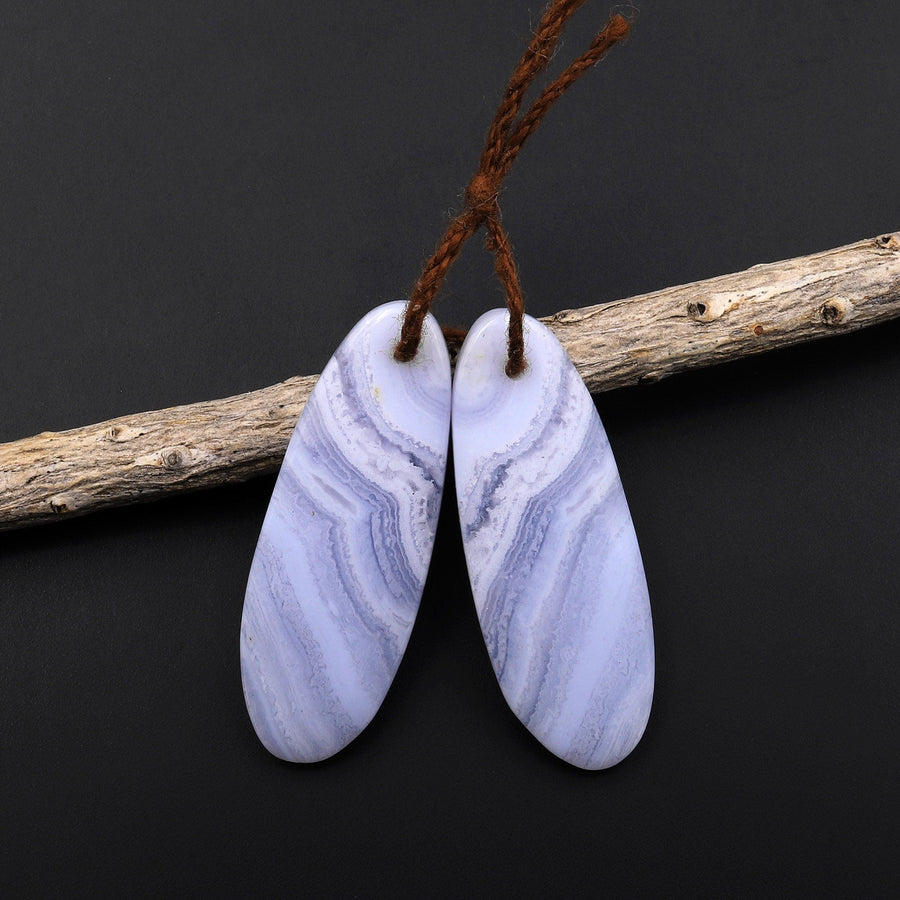 Natural Blue Lace Agate Earring Pair Gemstone Matched Feeform Drop Beads