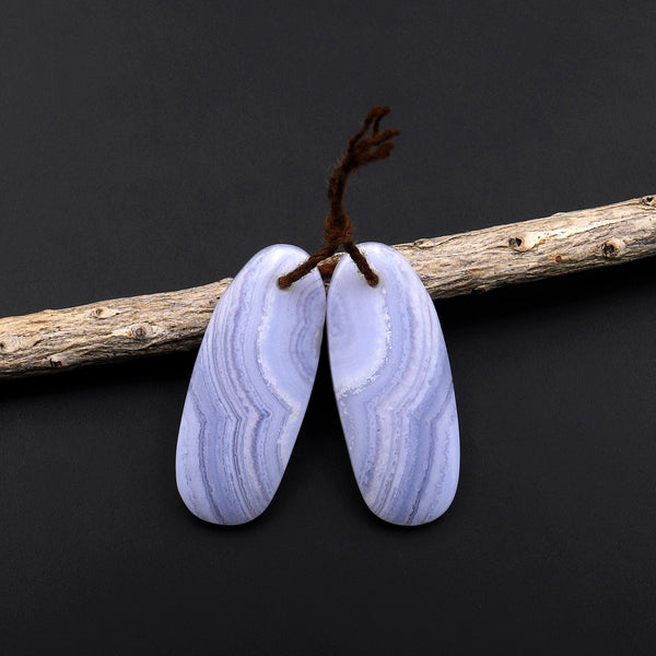 Natural Blue Lace Agate Earring Pair Gemstone Matched Feeform Drop Beads A4