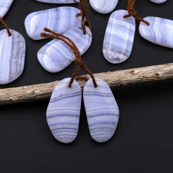 Natural Blue Lace Agate Earring Pair Gemstone Matched Feeform Drop Beads A1