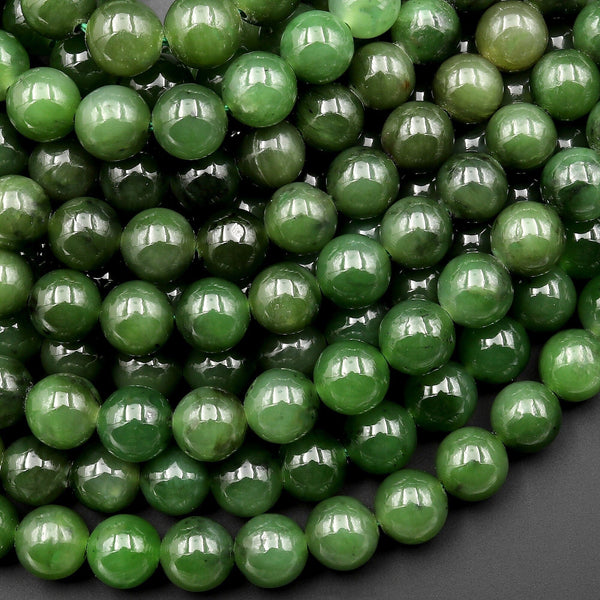 Real Genuine Natural Green Russian Siberian Jade Smooth 8mm Round Beads 15.5" Strand