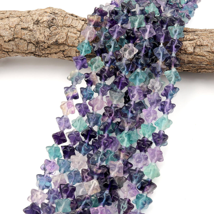 Natural Green Purple Fluorite Cross Flower Beads 10mm 3D Carving