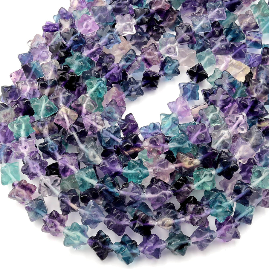 Natural Green Purple Fluorite Cross Flower Beads 10mm 3D Carving