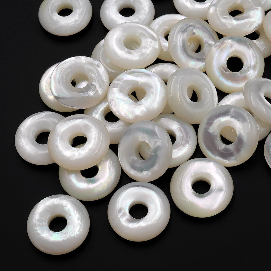 AAA Natural White Mother of Pearl Donut Pendant 15mm