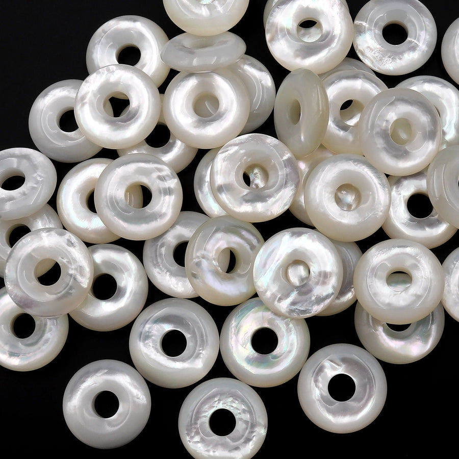 AAA Natural White Mother of Pearl Donut Pendant 15mm