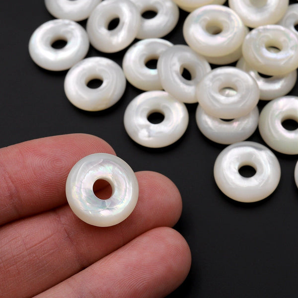 AAA Natural White Mother of Pearl Donut Pendant 15mm