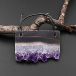 2 Hole Pendant Natural Smoky Quartz White Purple Amethyst Stalactite Druzy Pendant Drilled Flat Slice Long Rectangle