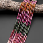 AAA Natural Multicolor Pink Green Golden Yellow Tourmaline 4mm Smooth Round Beads 15.5" Strand