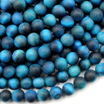 Matte Mystic Blue Tiger's Eye 4mm 6mm 8mm 10mm Smooth Round Beads 15.5" Strand