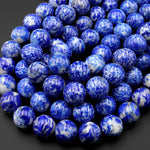 AAA Large Natural Blue Lapis 14mm 18mm Round Beads With White Calcite Golden Pyrite Matrix 15.5" Strand