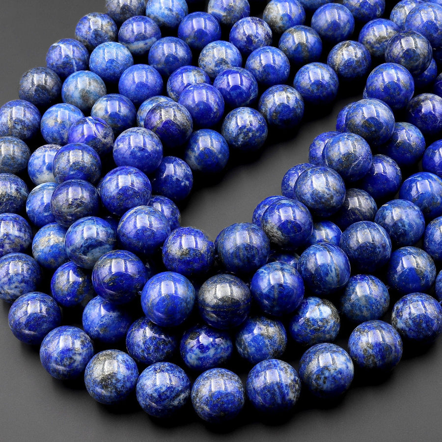 Large Natural Blue Lapis 14mm 16mm 18mm Round Beads With Pyrite Matrix 15.5" Strand