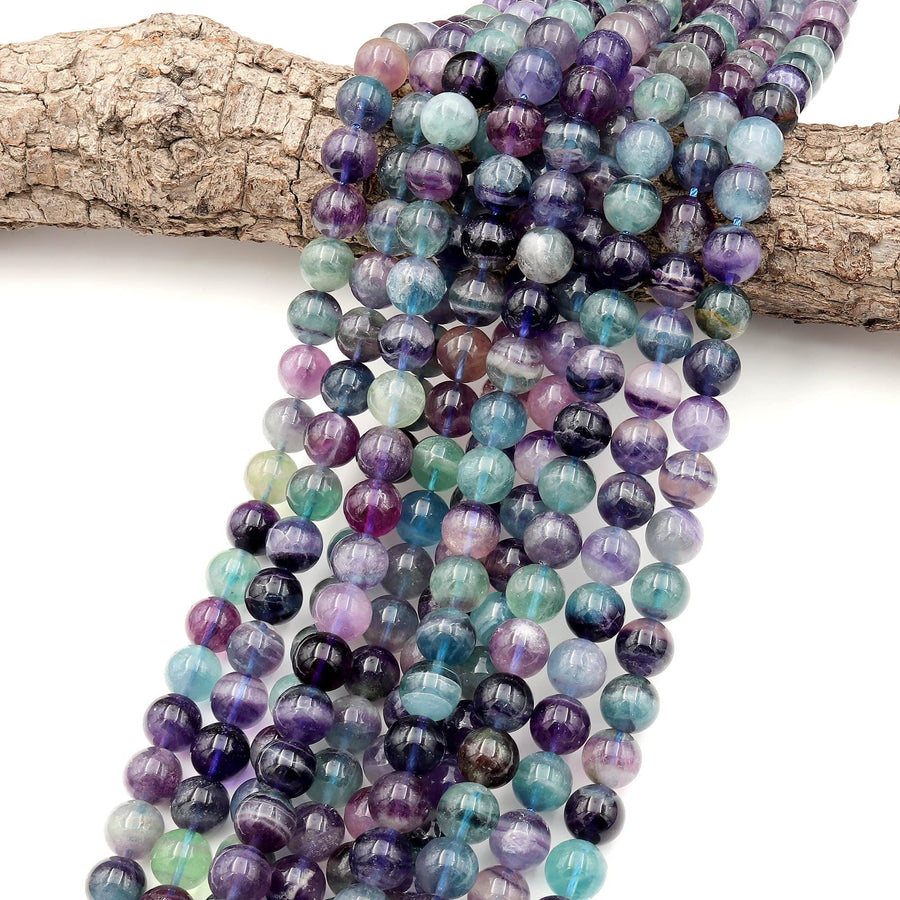 Natural Rainbow Fluorite Beads 8mm 10mm 12mm 14mm Round Gemstone 15.5" Strand