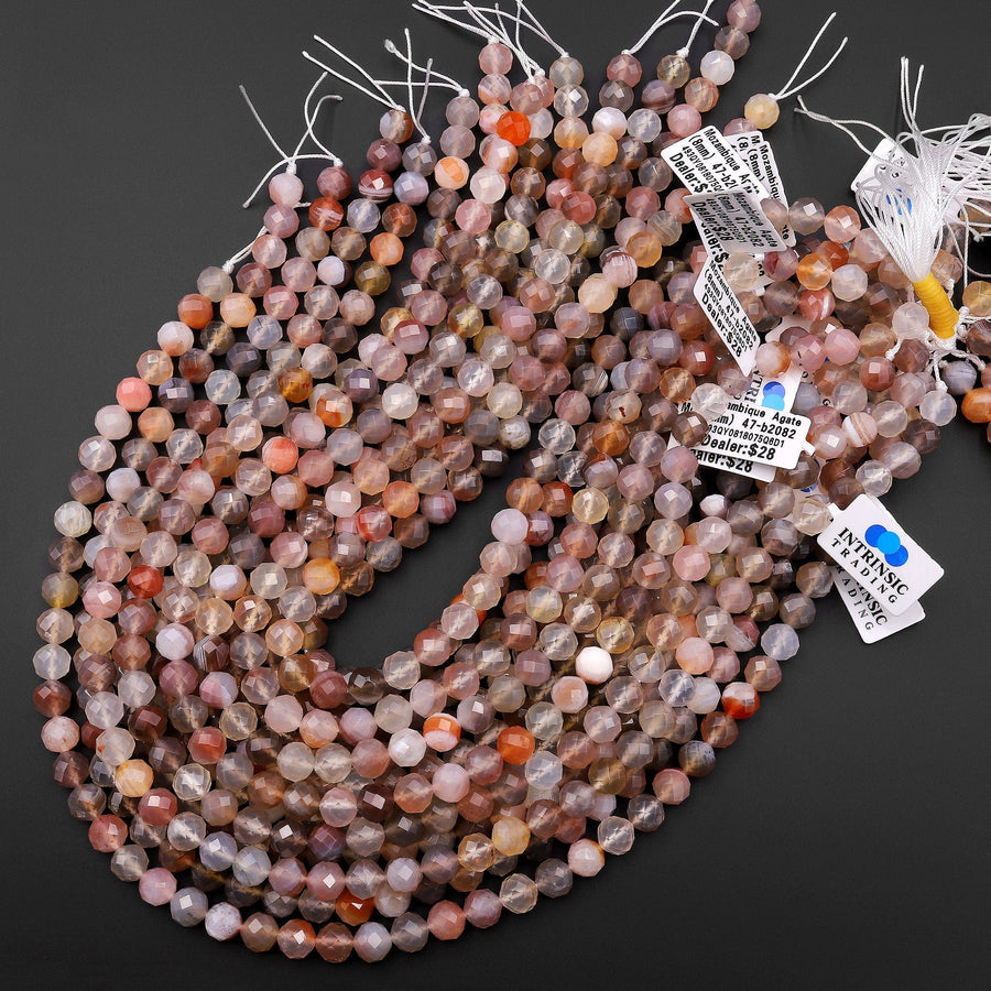 AAA Rare Faceted Natural Mozambique Agate 8mm 10mm Round Beads 15.5" Strand