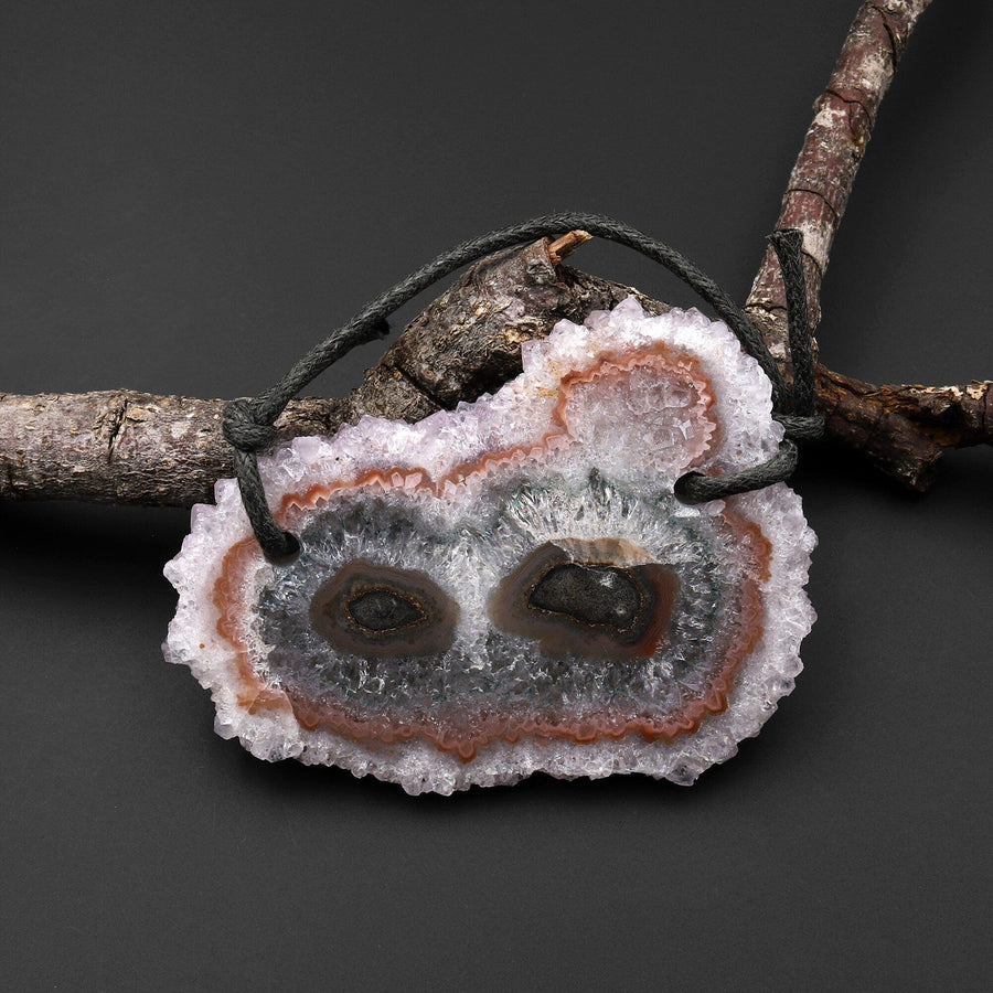 2 Hole Pendant Natural Amethyst Stalactite Flower Pendant Flat Slice Freeform One of a Kind P0099