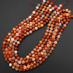 Faceted Natural Fiery Orange Botswana Agate Round Beads 6mm 8mm 15.5" Strand
