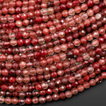 Faceted Rare Natural Red Lazasine (Andesine-Red Labradorite) 3mm 4mm Round Beads 15.5" Strand