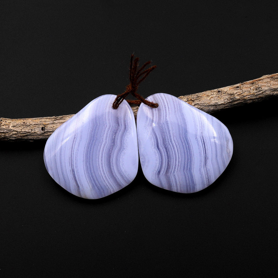 Natural Blue Lace Agate Earring Pair Gemstone Matched Freeform Beads