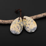 Natural Yellow Galaxy Jasper Earring Pair Teardrop Cabochon Pair Drilled Matched Gemstone Beads