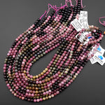 AAA Natural Multicolor Fuchsia Pink Green Golden Yellow Tourmaline 4mm 5mm 6mm Smooth Round Beads 15.5" Strand