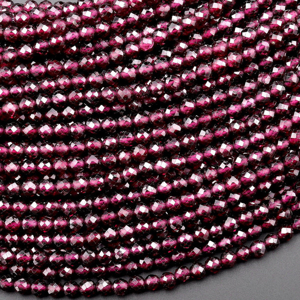 AAA Natural Purple Garnet From Mozambique Micro Faceted 3mm Round Gemstone Beads 15.5" Strand
