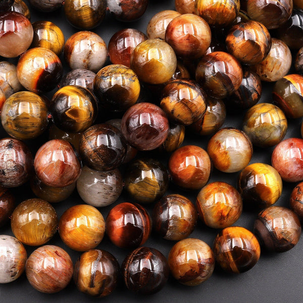 Rare Natural Golden Red Tiger's Eye 10mm Round Beads 15.5" Strand